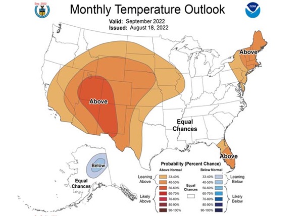 monthly temperature outlook september 2022