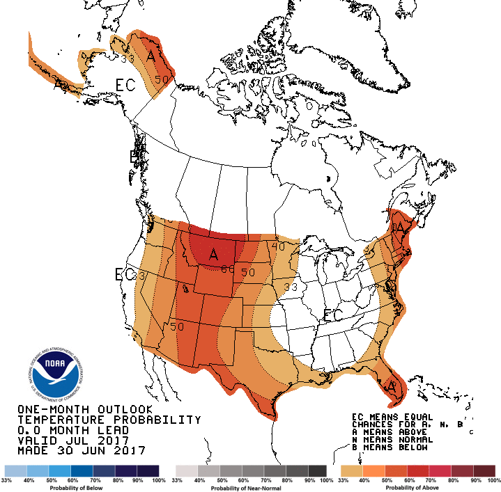 One Month Outlook Temp July 2017