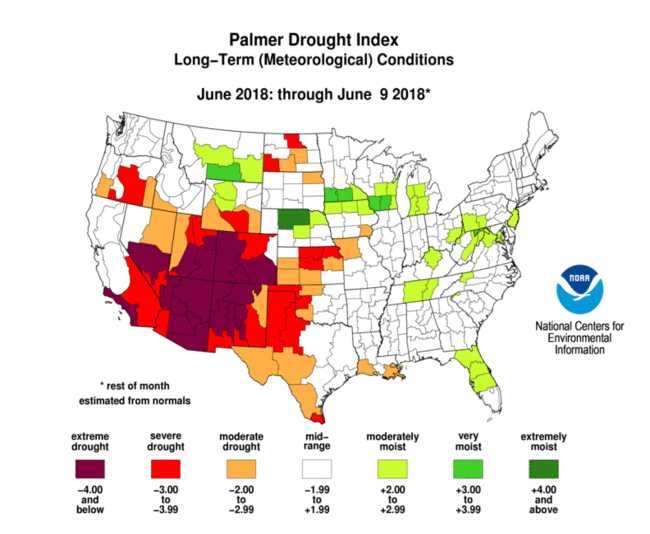 palmer drought index - June 2018