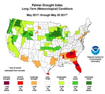 Palmer drought index - long term conditions - May 2017