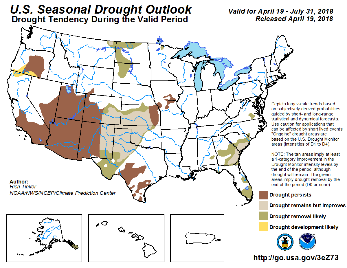 NOAA season drought- April - July 2018